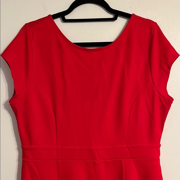 LOFT Red Fit and‎ Flare Mini Dress with Scoop Neck and Cap Sleeves for Cocktail - Picture 2 of 5